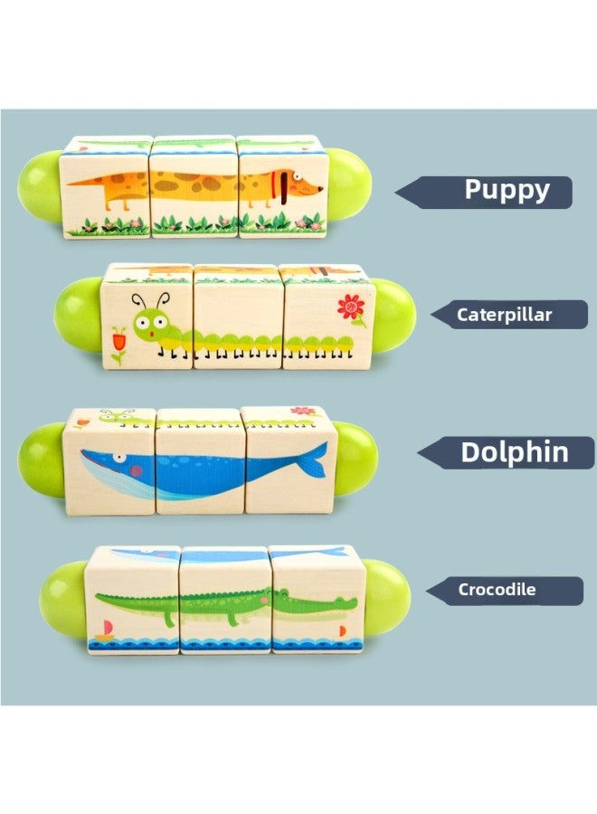 Children's Wooden Animal Rotating Puzzle Building Blocks Infant 0-3 Years Old Early Education Animal Cognitive Puzzle Toys-Color:DX-grip Building Blocks 0.2 - Image 1