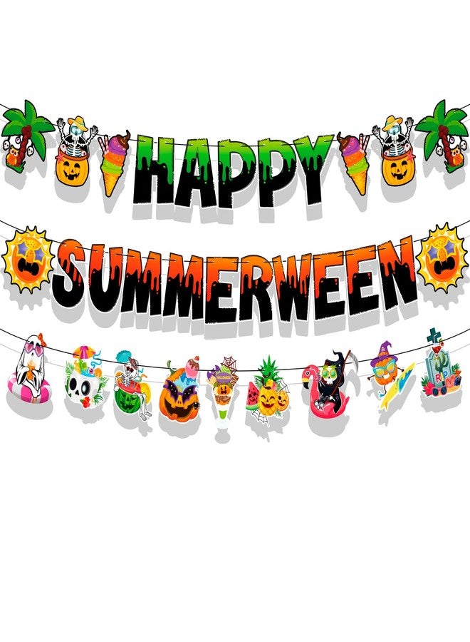 هواف لافتة هالوين صيفية، لافتة زينة هالوين صيفية سعيدة، زينة حفلات هالوين صيفية، لافتة ديكور هالوين في الصيف، زينة معلقة على شكل أشباح ليلة الهالوين بطابع هاواي - Image 2