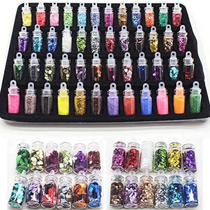 KIRA 48Pcs 3D Glitter Bottles Set Manicure Set of Nail Stickers Nail Art Tool for Nail Decoration Kit for Women Multicolor - Image 1
