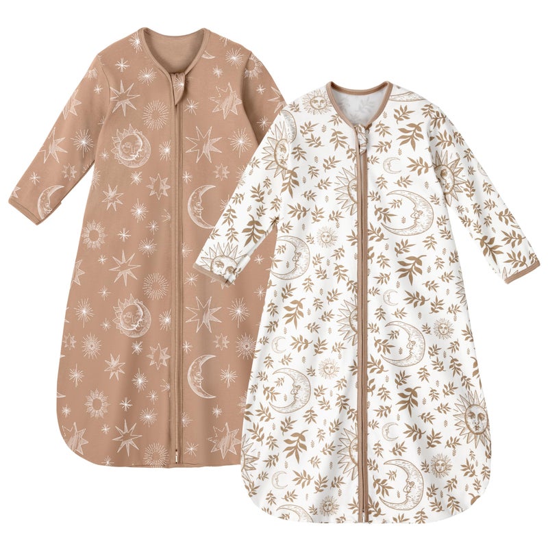 Unnivoll Baby Sleep Sack 612 Months 100 Cotton Long Sleeve Wearable Blanket Baby Sleep Bag with 2Way Zipper 2 Pack 05 Tog Sleeping Sack for Newborn Infant