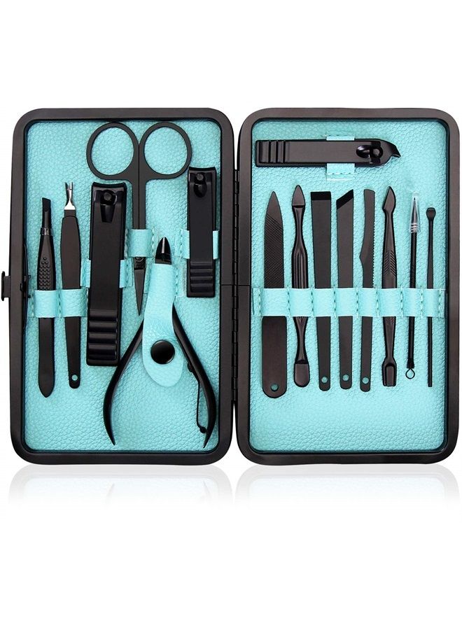 Utopia Care 15 Pieces Manicure Set - Stainless Steel Manicure Nail Clippers Pedicure Kit - Professional Grooming Kits, Nail Care Tools with Luxurious Travel Case (Black) - Image 1