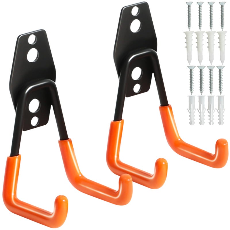 KURUI Heavy Duty Wall Hook for Hanging 2 Pack Garage Tool Organizer Wall Mount Metal Garage Storage Hooks for LadderExtensionGarden Tool Small Utility Hook Hose Holder for Outdoor and Indoors