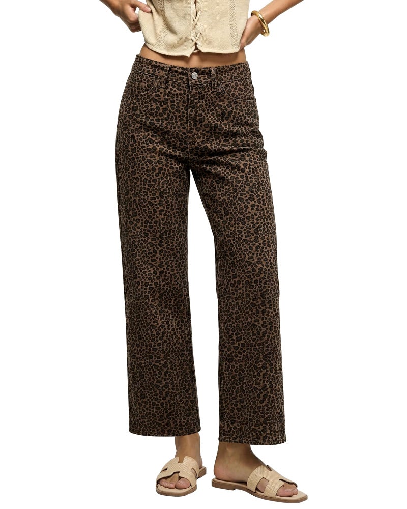 luvamia Wide Leg Jeans Woman Trendy High Waisted Leopard Cheetah Print Ankle Length Stretchy Denim Pants with Pockets Mini Brown Leopard Size X-Small US Size 0 2 - Image 1
