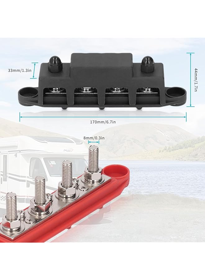 Generic Bus Bar Power Distribution Block, 4 Stud Power Distribution Block Bus Bar With Cover, 250 Amp Rating Battery Busbar Terminal Block For Marine Rv Boat Automotive(Red + Black) - Image 3