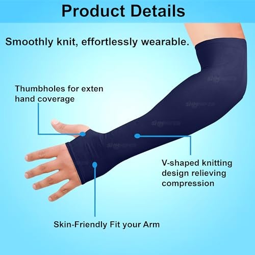 SNMMIFER UV Protection Arm Sleeves with Thumb Holes, Nylon Sun Protection Hand Cover for Running and Cycling, Unisex (2 Pair-Blue) - Image 4