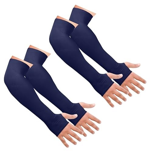 SNMMIFER UV Protection Arm Sleeves with Thumb Holes, Nylon Sun Protection Hand Cover for Running and Cycling, Unisex (2 Pair-Blue) - Image 1