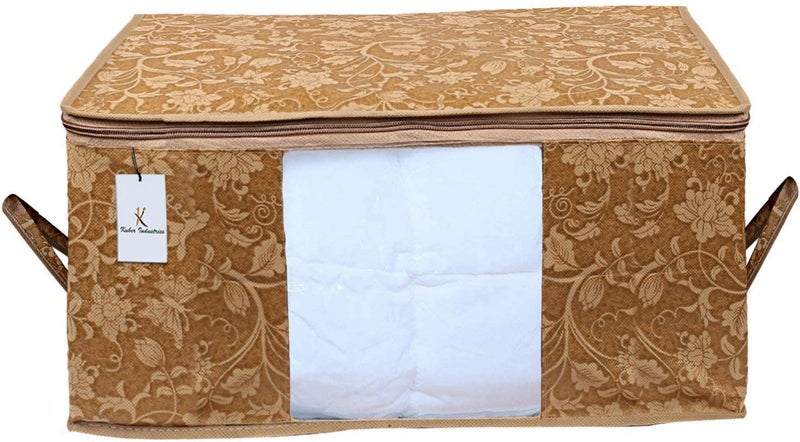 Kuber Industries Metalic Printed 6 Piece Non Woven Fabric Underbed Storage BagCloth OrganiserBlanket Cover with Transparent Window Gold Beige CTKTC41155 - Image 5