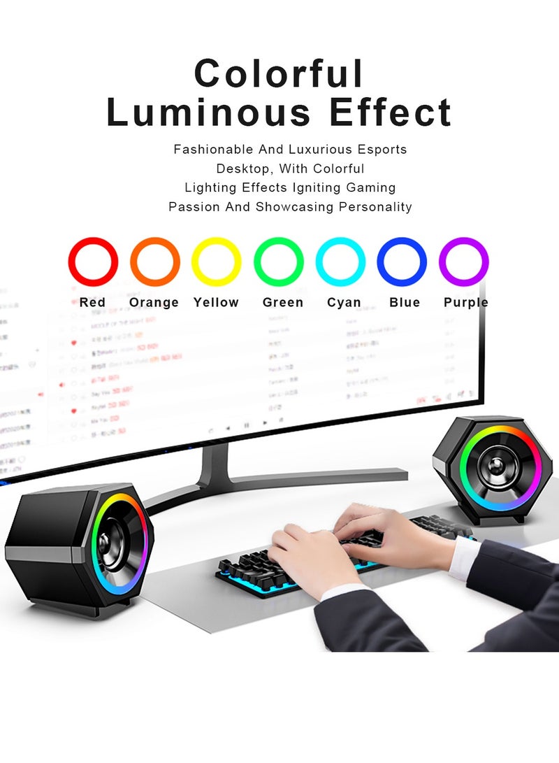 SADA Mini USB Wired PC Speaker Stereo Bass Music Player with RGB Atmosphere Light - Image 2