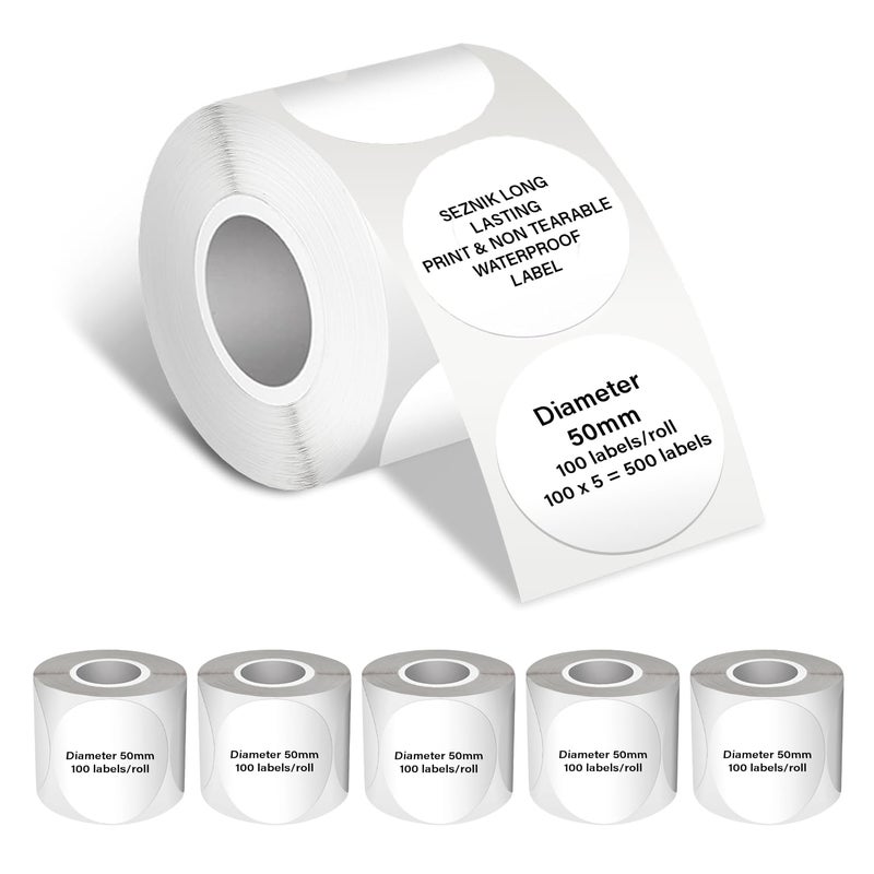 Seznik Waterproof, Non-Tearable, Sticky Thermal Labels, Round Shape, 50mm Diameter, 2 inch Self-Adhesive Thermal Paper for Mini Printer (Waterproof - 50mm Diameter - 500 Labels) - Image 3