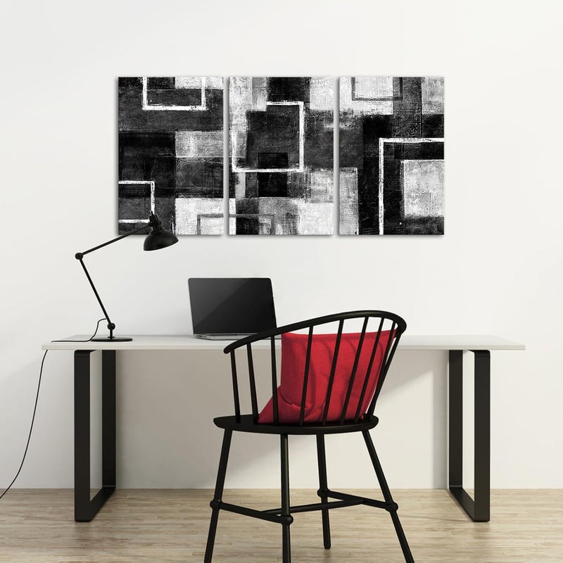 WELMECO Black Wall Art Geometric Lines Abstract Black Room Decor Picture Framed Artwork Living Room Bedroom Decor 16"x24"x3 Pieces (Black) - Image 3