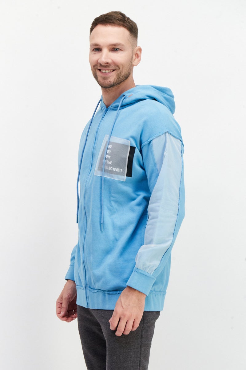 TRIBE OF 6 Men Graphic Full Zip Long Sleeves Hoodie, Aqua Blue - Image 3