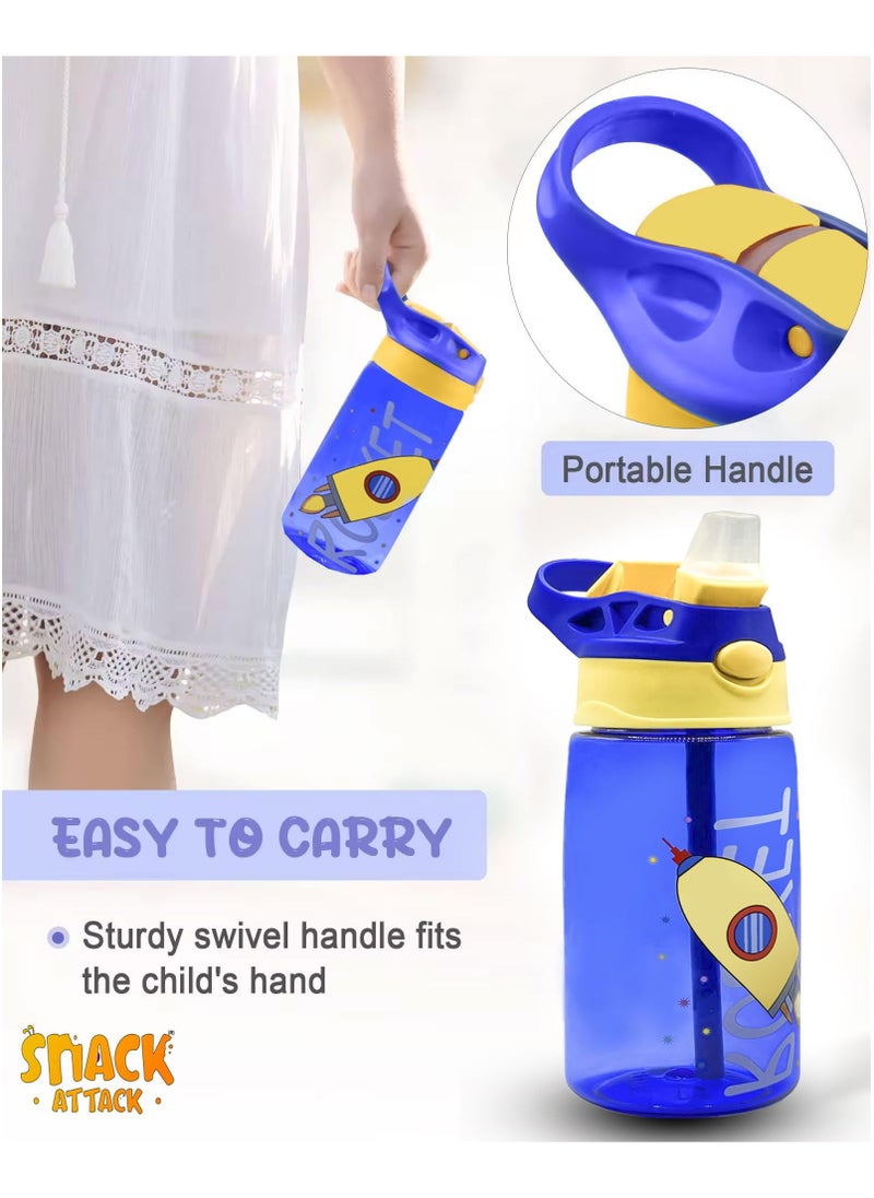 Mr. Penda - 1Pc Kids Drinking Water Bottle with Straw 480ml, Cute Toddler Cup, Leakproof Bpa Free Durable Plastic Bottle, Kids Gift for School (Blue) - Image 1