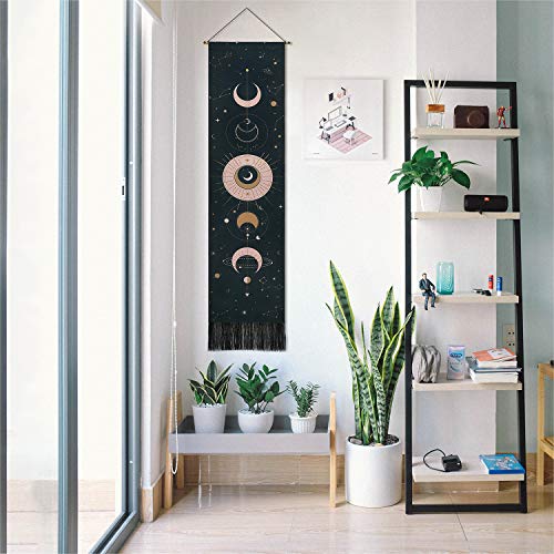 Jufay Moon Phase Wall Hanging Art - Bohemian Tapestry for Room (Black, 12.8 x 51.2 inches) - Image 3