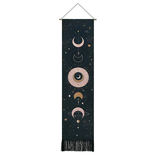 Jufay Moon Phase Wall Hanging Art - Bohemian Tapestry for Room (Black, 12.8 x 51.2 inches) - Image 1