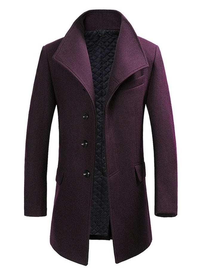 Loquat Mens Slim Fit Winter Thick Jackets Stand Collar Windbreaker  Overcoats Business Coats Wine Red 
