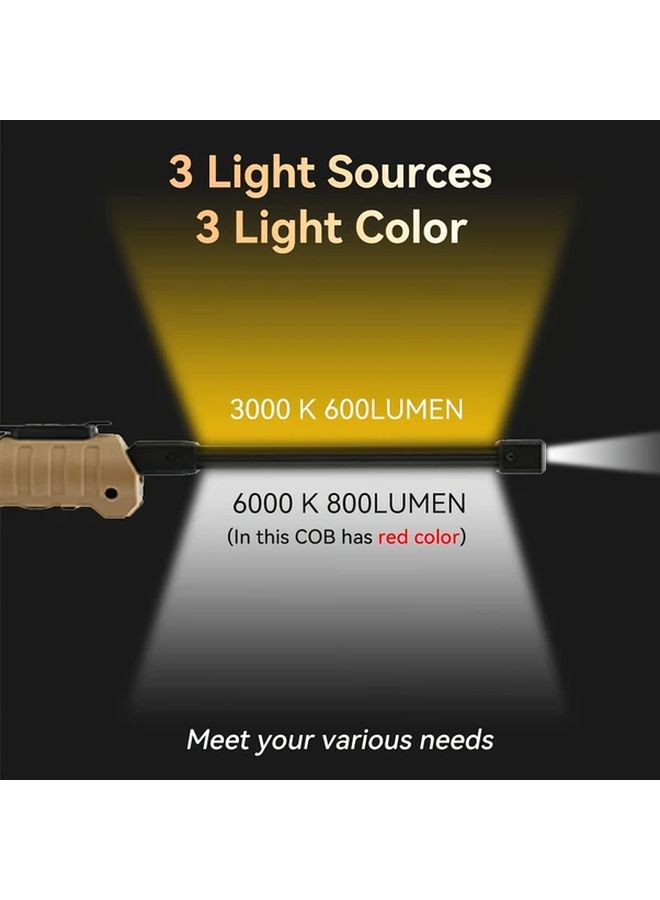 مصباح يدوي LED قابل لإعادة الشحن باللون البني مع منفذ USB، ضوء عمل COB، 7 أوضاع - Image 2