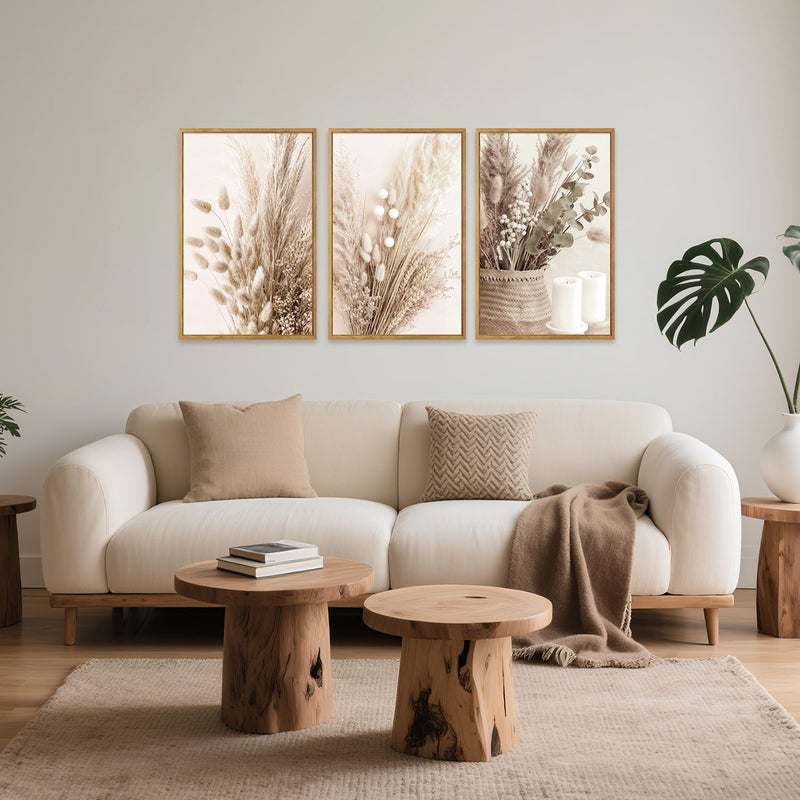 IARTTOP Framed Neutral Beige Floral Wall Art, Vintage Botanical Flowers Canvas Poster Boho Pampas Grass Wall Decor,Modern Minimalist Natural Plant Art Prints for Living Room Bedroom Office-16â€x24â€x3 - Image 2