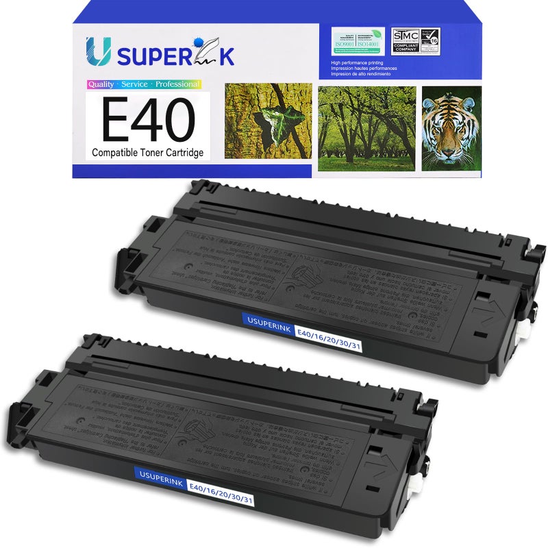 SuperInk 2 Pack Compatible for Canon E40/E30/E31/E16/E20 (1491A002AA) Black Toner Cartridge for PC-170 PC-940 PC-795 PC-950 PC-745 PC-980 Copy Machines Printers - Image 1