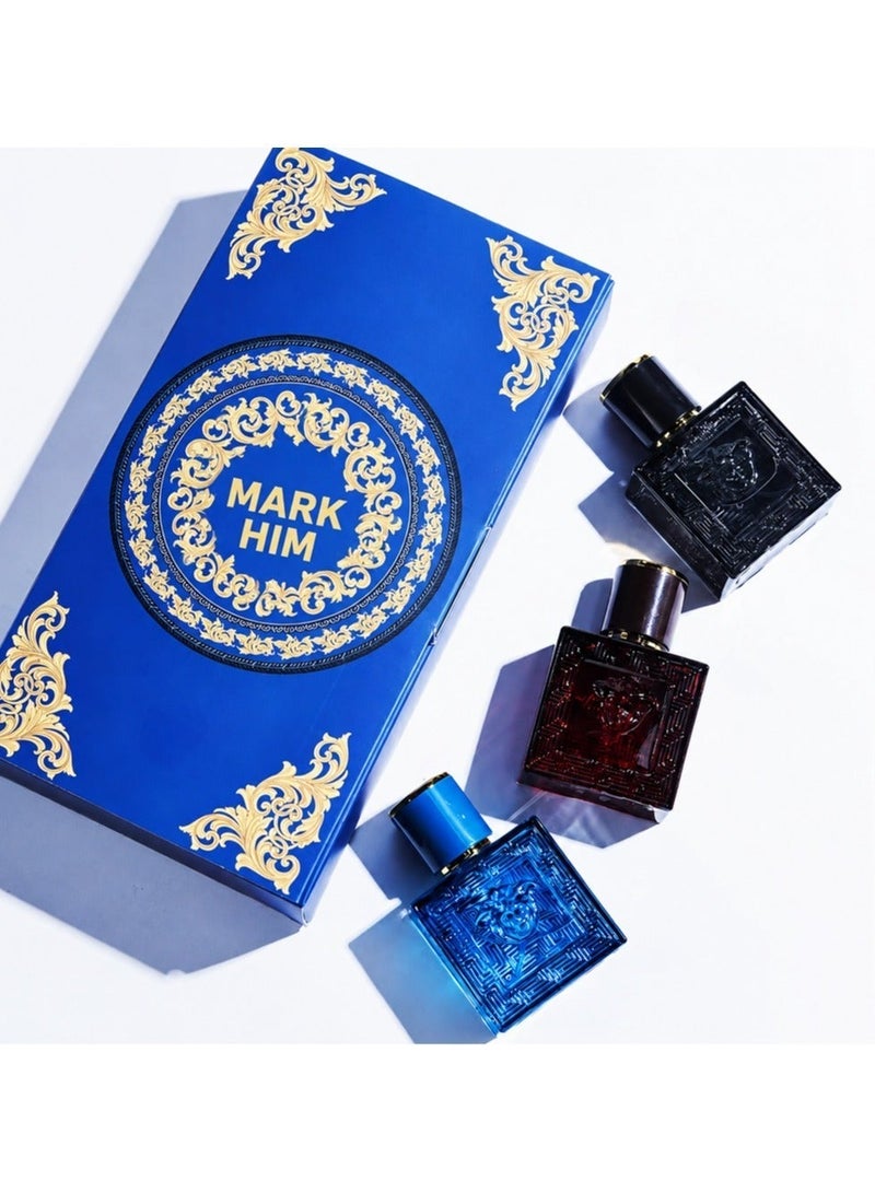 MARK HIM Men Perfume Gift Set – 3 x 30ml Luxury Cologne Collection for Men, Long Lasting Woody Amber Spicy Fragrance Set, Premium Travel Size Eau De Parfum Gift Set for Daily Use & All Occasions