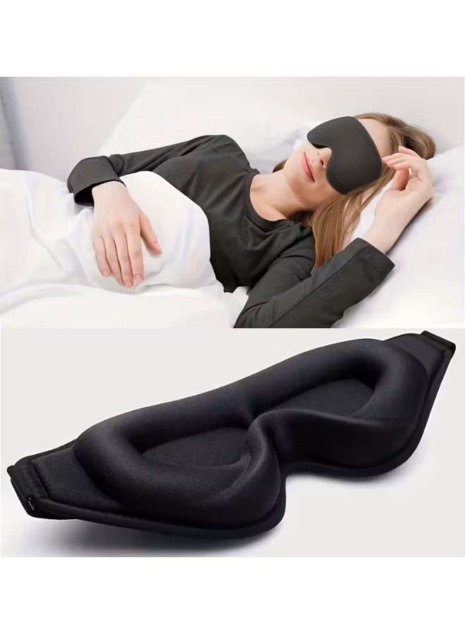 قناع عين ثلاثي الأبعاد، واقٍ للعين، قناع نوم، حاجب للضوء، غطاء ليلي قابل للتعديل بدون ضغط على العين، خفيف الوزن للغاية للسفر والقيلولة (أسود) - Image 1