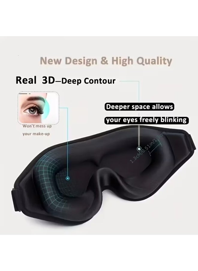 قناع عين ثلاثي الأبعاد، واقٍ للعين، قناع نوم، حاجب للضوء، غطاء ليلي قابل للتعديل بدون ضغط على العين، خفيف الوزن للغاية للسفر والقيلولة (أسود) - Image 4