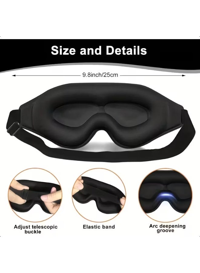 قناع عين ثلاثي الأبعاد، واقٍ للعين، قناع نوم، حاجب للضوء، غطاء ليلي قابل للتعديل بدون ضغط على العين، خفيف الوزن للغاية للسفر والقيلولة (أسود) - Image 5