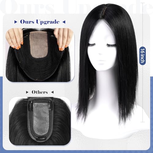 HAIRCUBE 16 Inch Toppers for Women Real Human Hair 9x9inch Large Base No Bangs Top Pieces for Women With Hair Loss or Thin Hair Natural Black - Image 3