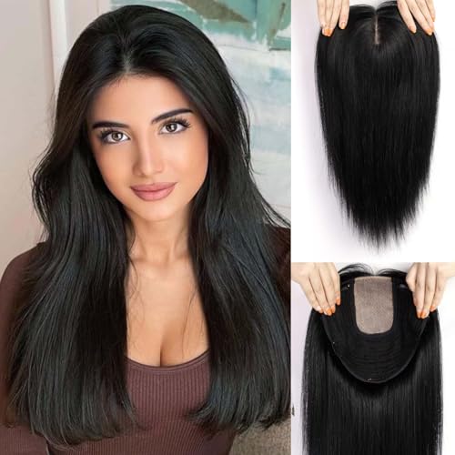 HAIRCUBE 16 Inch Toppers for Women Real Human Hair 9x9inch Large Base No Bangs Top Pieces for Women With Hair Loss or Thin Hair Natural Black - Image 1
