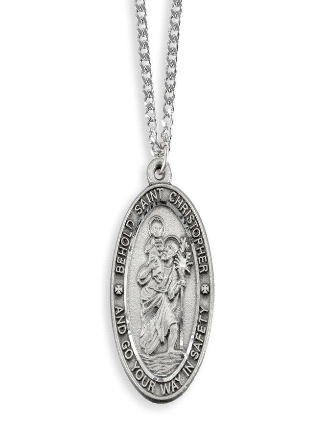 WJH Saint Christopher Pewter Travel Medal Pendant 1 Inch with Blue Drawstring Gift Bag - Image 1