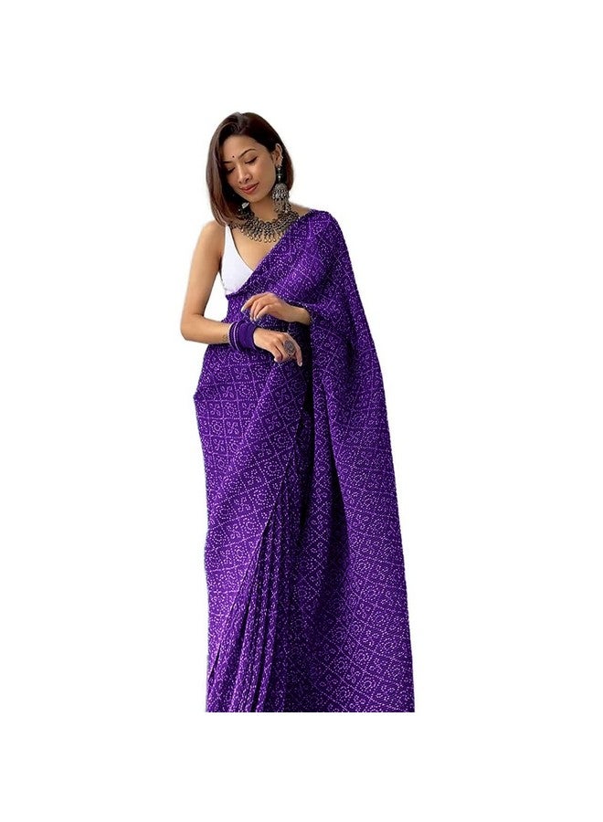 shiv textiles ساري شيف للأقمشة النسائية من جورجيت النقي مع قطعة بلوزة (كراش-بنفسجي) - Image 1