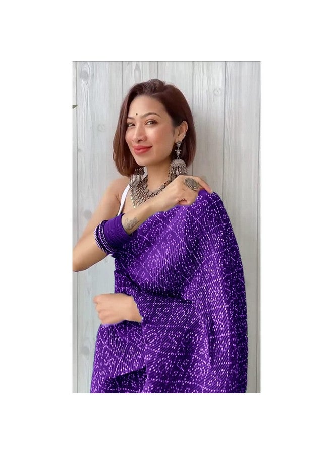 shiv textiles ساري شيف للأقمشة النسائية من جورجيت النقي مع قطعة بلوزة (كراش-بنفسجي) - Image 2