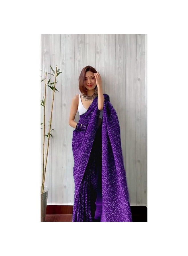 shiv textiles ساري شيف للأقمشة النسائية من جورجيت النقي مع قطعة بلوزة (كراش-بنفسجي) - Image 3