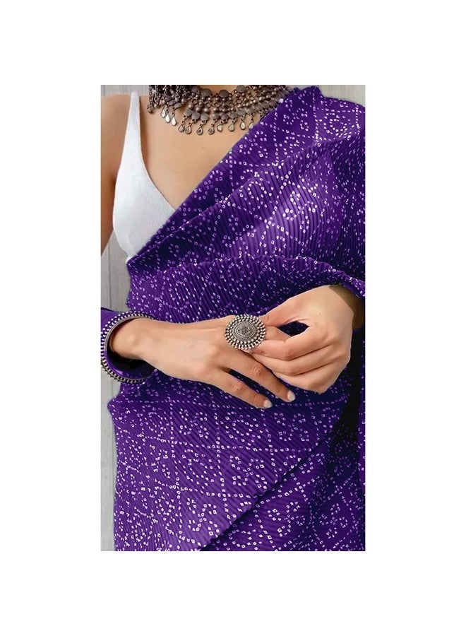 shiv textiles ساري شيف للأقمشة النسائية من جورجيت النقي مع قطعة بلوزة (كراش-بنفسجي) - Image 5