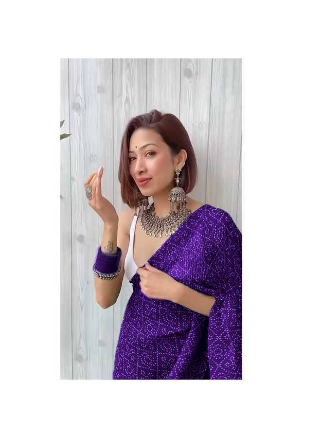 shiv textiles ساري شيف للأقمشة النسائية من جورجيت النقي مع قطعة بلوزة (كراش-بنفسجي) - Image 4