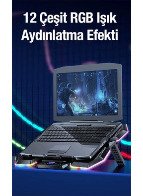 Coofbe Professional Laptop Cooler 2 USB Ports, RGB Light Indicator, 5 Fans, 7 Different Height Adjustments  - Image 4