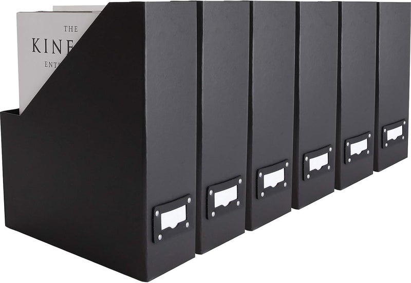 Blu Monaco Foldable Black Magazine File Holder with Leather Label Holder - Set of 6 - Image 1