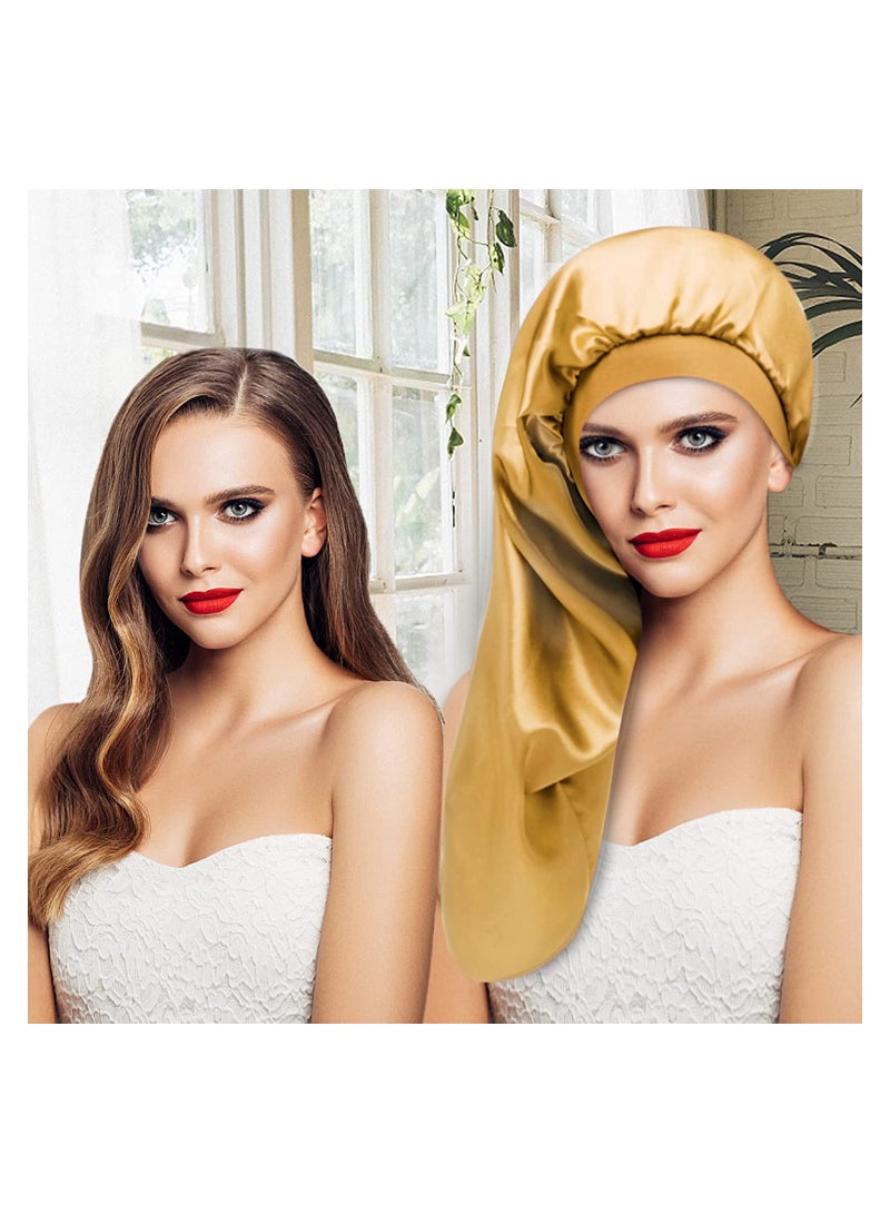 SOLARAE Satin Bonnet Sleep Cap, Silk for Natural Hair Long Extra Large Bonnets Women Night Wide Elastic Band Very Soft  Comfortable - Image 3