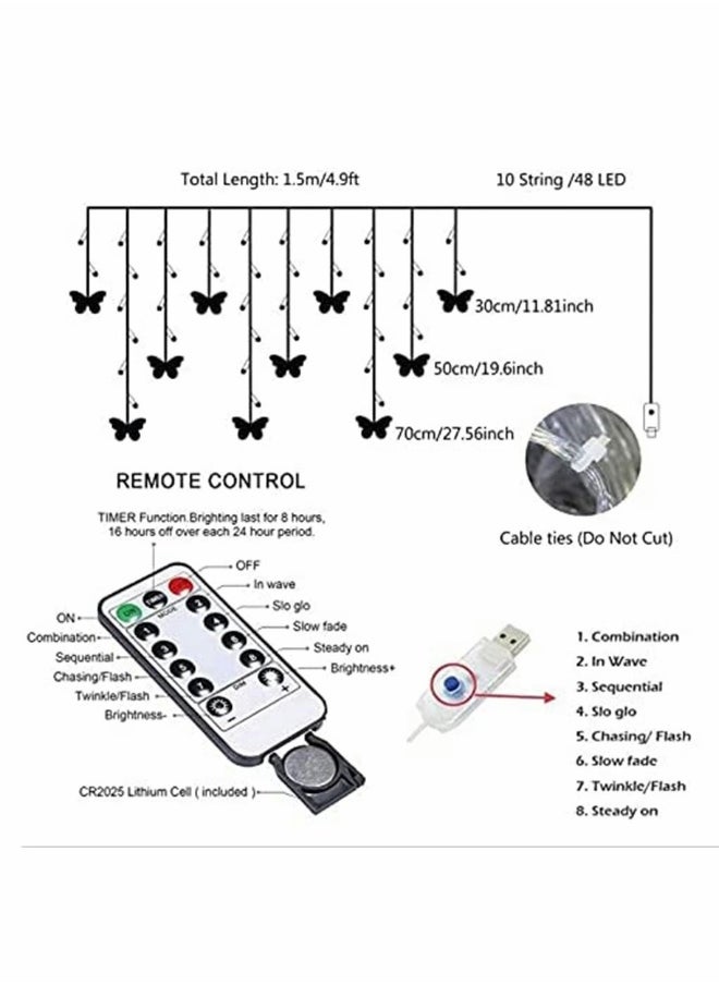 Generic butterfly Curtain Lights, 8 Modes 48LED Twinkle String Light with Remote 4.9FT USB Powered Window Fairy Light, Decorative Lights for Bedroom, Party, Wedding, Holiday,  (Multi-Colored)  - Image 2