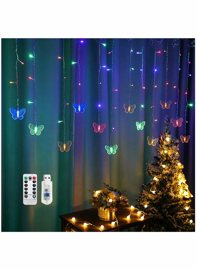 Generic butterfly Curtain Lights, 8 Modes 48LED Twinkle String Light with Remote 4.9FT USB Powered Window Fairy Light, Decorative Lights for Bedroom, Party, Wedding, Holiday,  (Multi-Colored)  - Image 1