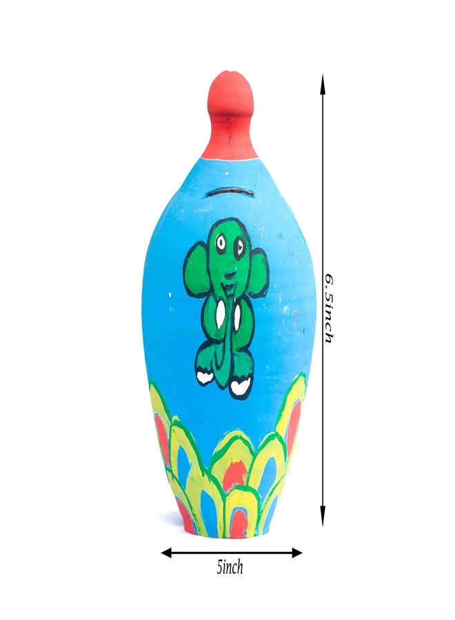 Onlinch Clay Made Round Shape Piggy Bank for Kids | Terracotta Mitti Gullak Coin Bank | Handcrafted Multi-Coloured Coin Box | Traditional Money Bank Gift | Undiyal Style (Design-7) - Image 2