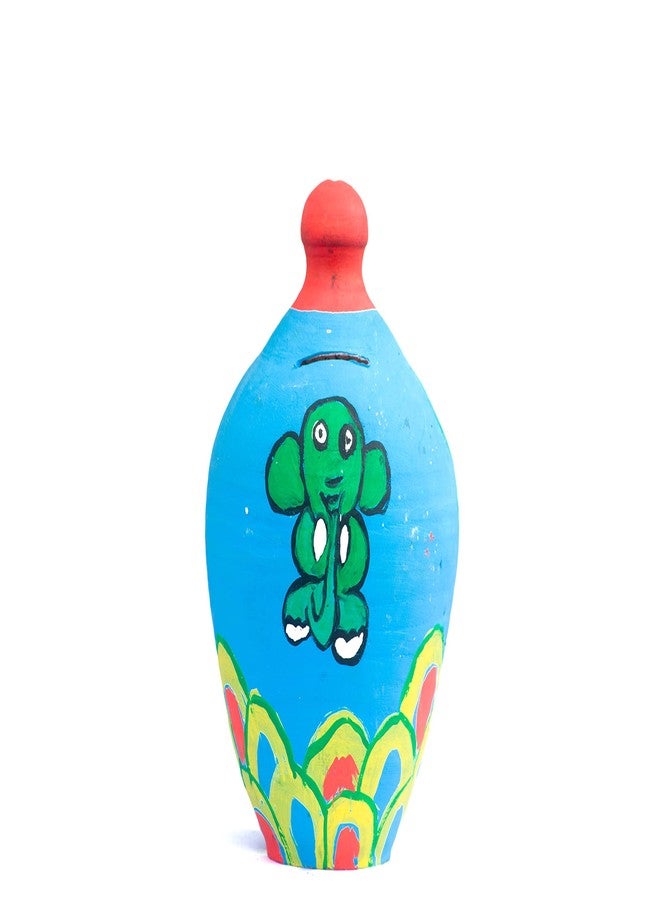 Onlinch Clay Made Round Shape Piggy Bank for Kids | Terracotta Mitti Gullak Coin Bank | Handcrafted Multi-Coloured Coin Box | Traditional Money Bank Gift | Undiyal Style (Design-7) - Image 1