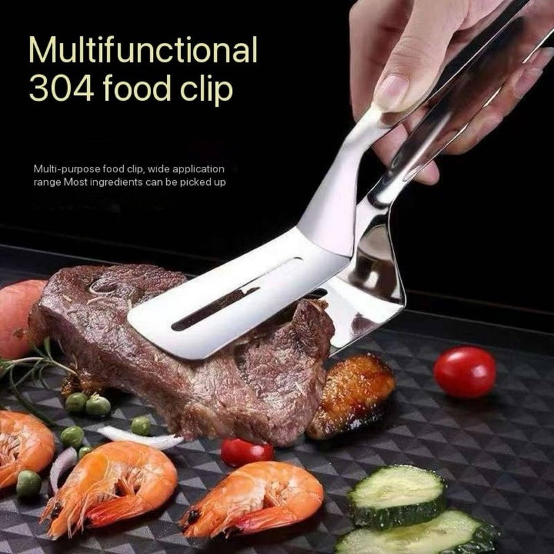 Vexton BBQ Cooking Tool Frying Turner Double Sided Spatula Multifunctional Stainless Steel Food Flipping Clip Steak Tong Food Clamp, 10 Inch - Image 4