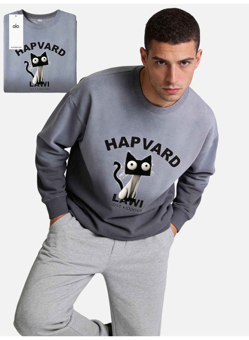 Alo Yoga ALO Hapvard Cat Graphic Ombre Sweatshirt – Grey Gradient Oversized Crewneck Pullover - Image 2