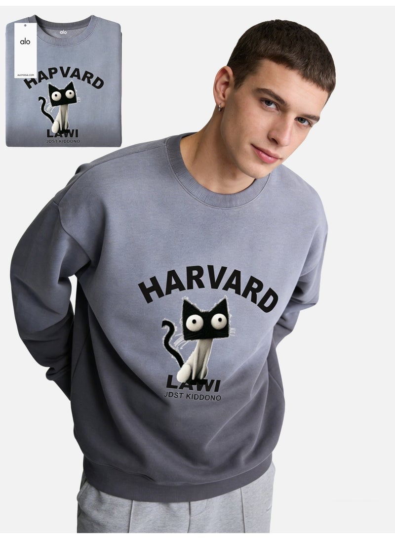 Alo Yoga ALO Hapvard Cat Graphic Ombre Sweatshirt – Grey Gradient Oversized Crewneck Pullover - Image 5