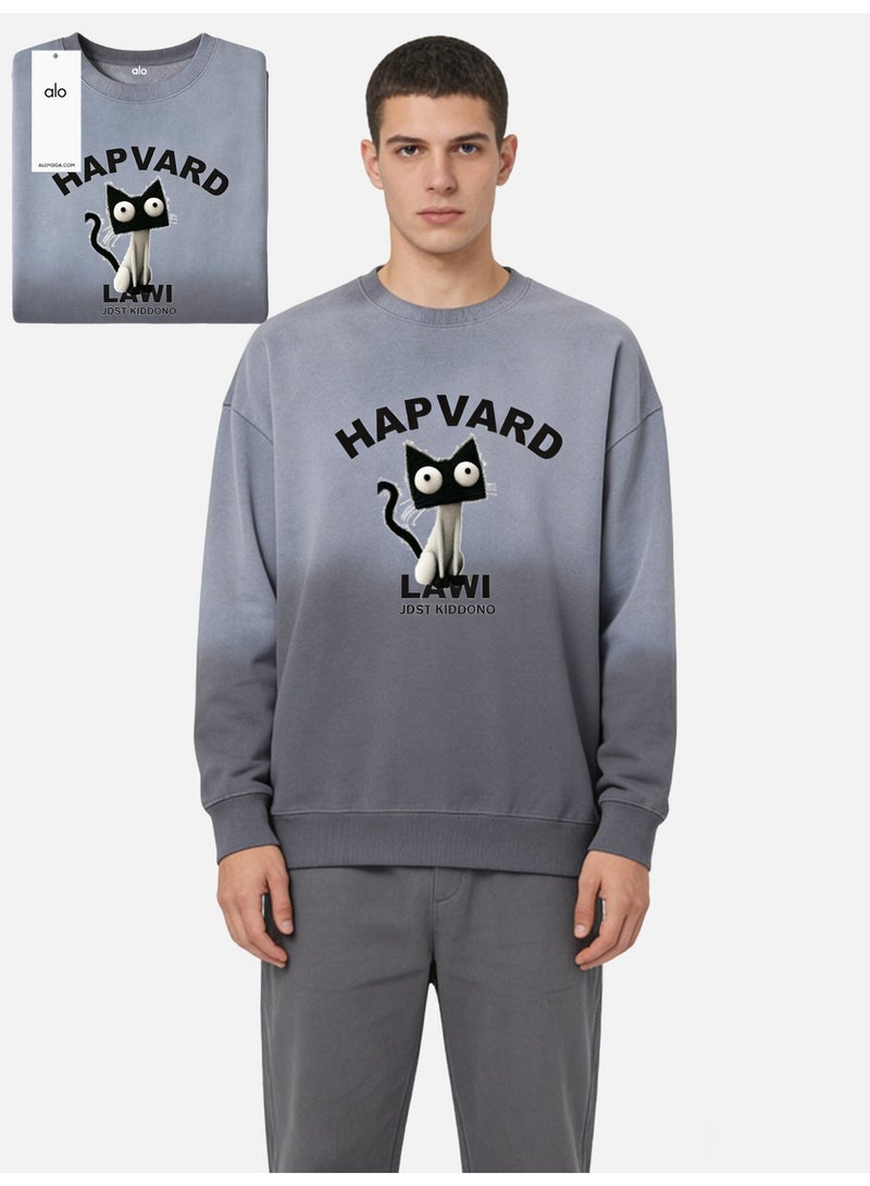 Alo Yoga ALO Hapvard Cat Graphic Ombre Sweatshirt – Grey Gradient Oversized Crewneck Pullover - Image 4