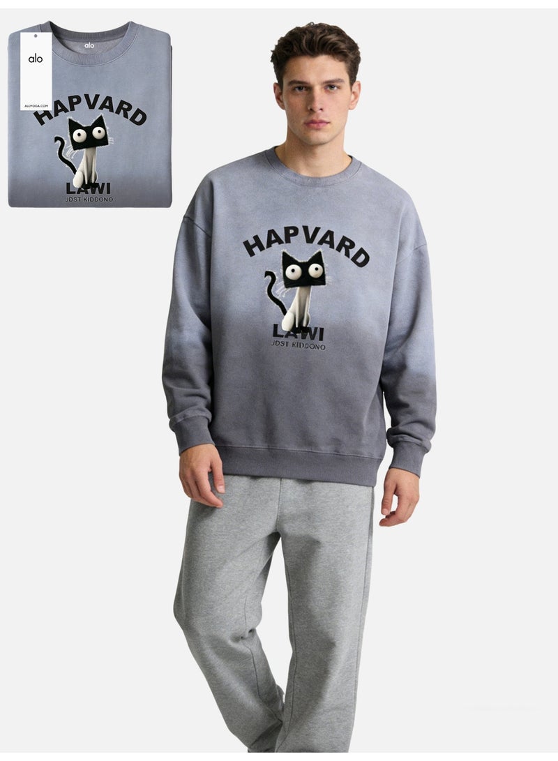 Alo Yoga ALO Hapvard Cat Graphic Ombre Sweatshirt – Grey Gradient Oversized Crewneck Pullover - Image 3
