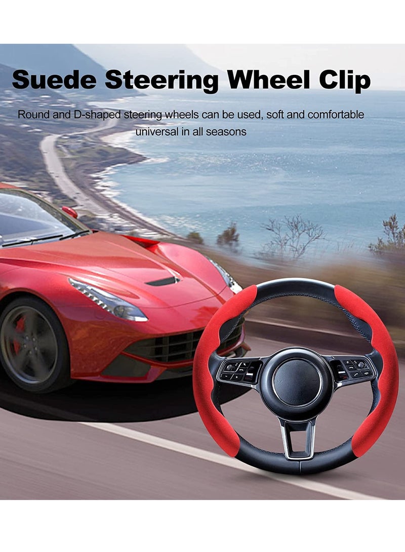 Sporty Steering Wheel Cover D Round Shape Universal Suede Carbon Fiber Anti Slip Breathable Segmented Steering Wheel Protector Cover Fashionable 38cm 15in Red - Image 2