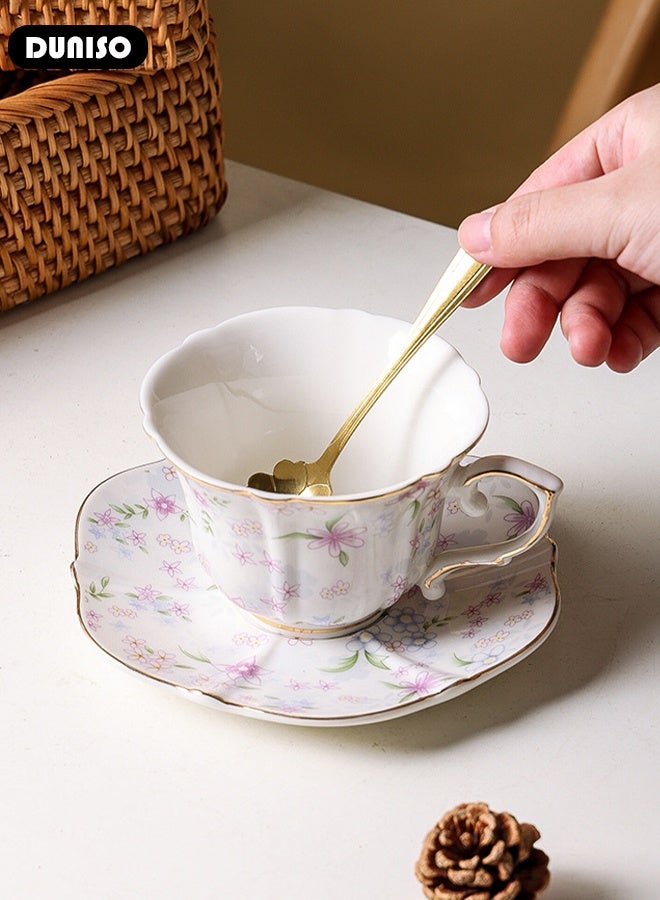 DUNISO طقم أكواب شاي وصحون خزفية، طقم شاي بورسلين لحفلة الشاي، أكواب شاي وصحون لشرب القهوة والشاي، طقم صحون للمطبخ وغرفة المعيشة، كوب قهوة خزفي للمكتب والمنزل - Image 5