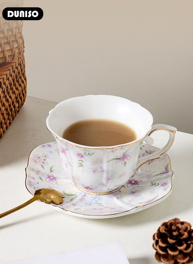 DUNISO طقم أكواب شاي وصحون خزفية، طقم شاي بورسلين لحفلة الشاي، أكواب شاي وصحون لشرب القهوة والشاي، طقم صحون للمطبخ وغرفة المعيشة، كوب قهوة خزفي للمكتب والمنزل - Image 4