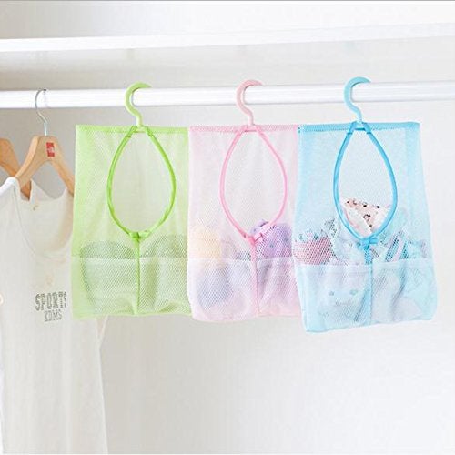 Killerzone KILLERZONE STOIQE Colorful Hanging Mesh Bag Bathroom Storage Organizer Hamper Bag Closet Rack Clothes Clip Collection Bag Laundry Bag Pinch Net Pouch Set of 3 - Image 1